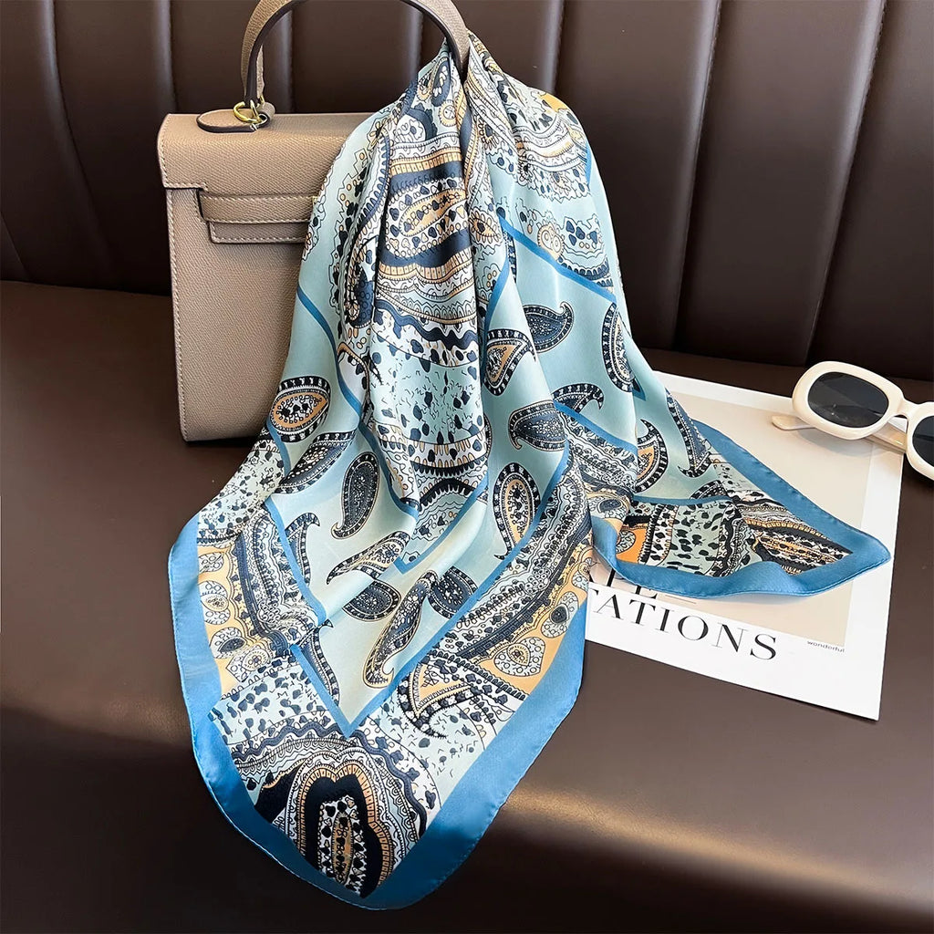 2025 New Yellow Lemon Print Square Silk Scarf for Women 70*70cm Neck Ties Fashion Decorate Neckerchief Female Hijab Bag Ribbions