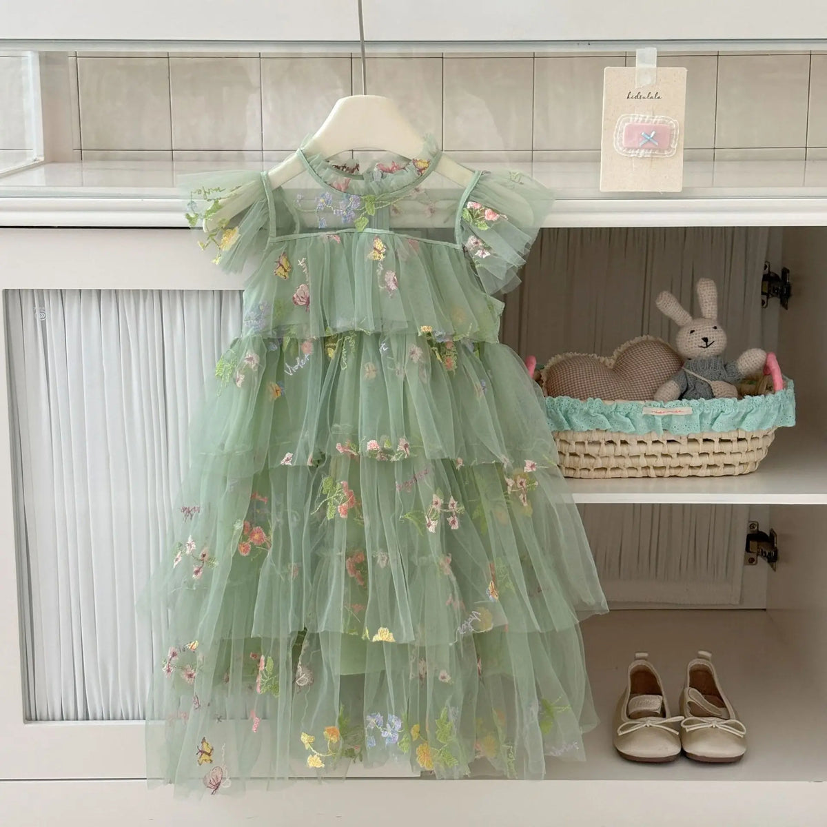 Girls Princess Dress Fairy Tulle Sweet Embroidered Cake Layered Dress for Kids Puffy Mesh Gown Birthday Party Wedding Dress