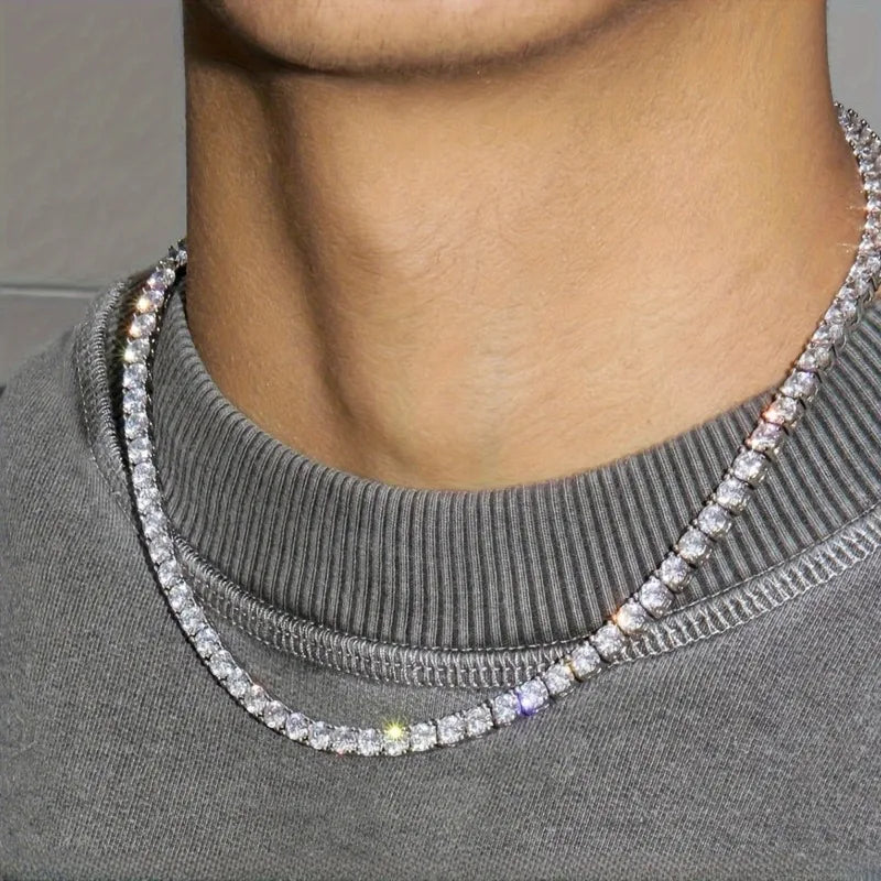 Hip Hop Tennis Chain Necklace Bling Party Jewelry for Men Women Concerts Festivals Ideal Gift for Rapper Fans Trendsetters