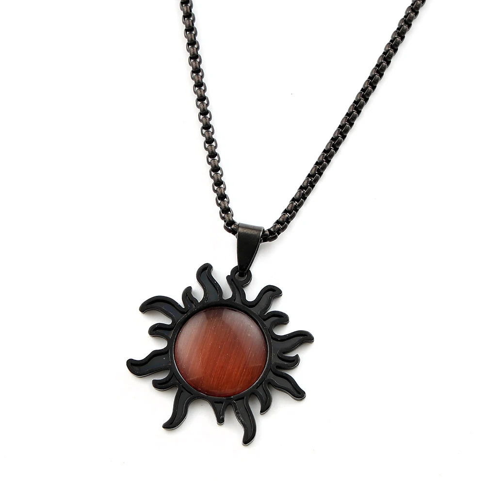 Natural Stone Tiger Eye Charm Sun Pendant Necklace Gold Color Stainless Steel Neck Chain Necklaces For Women Jewelry Accessories