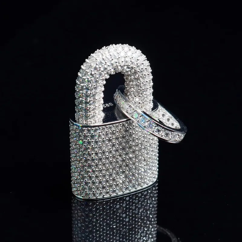 3D Customization Solid High Quality Iced  Moissanite Lock  Pendant Mother's Day and Father's Day Hiphop Jewelry for Men and Lady