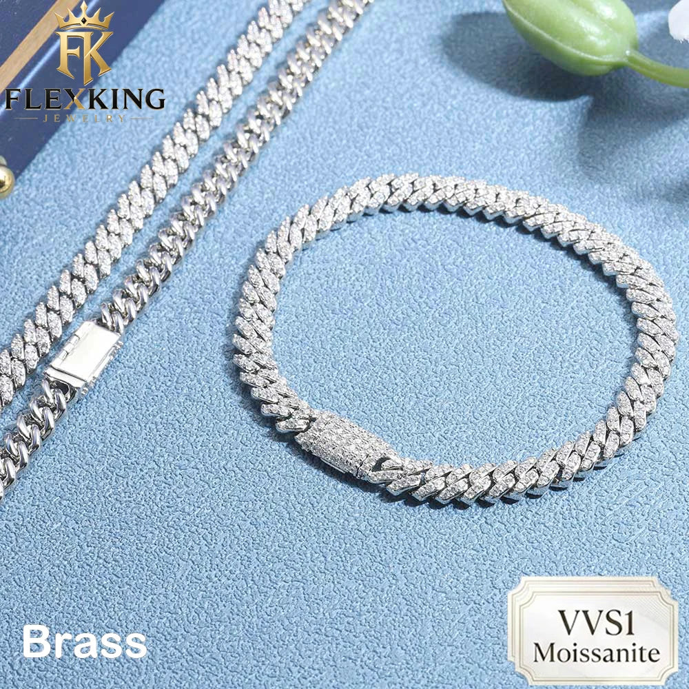 FLEXKING Moissanite Cuban Necklace for Men Women 6MM D Color VVS1 Iced Out Moissanite Miami Cuban Link Bracelets Box Clasp
