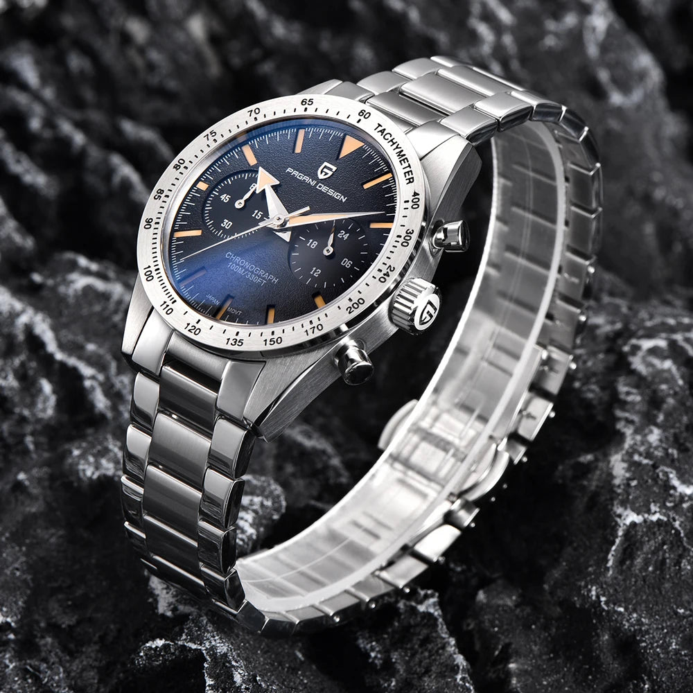 PAGANI DESIGN 2026 Mens watches Moon Quartz  Watch men speed Sport waterproof Chronograph AR Sapphire VK64 Steel Retro Luminous