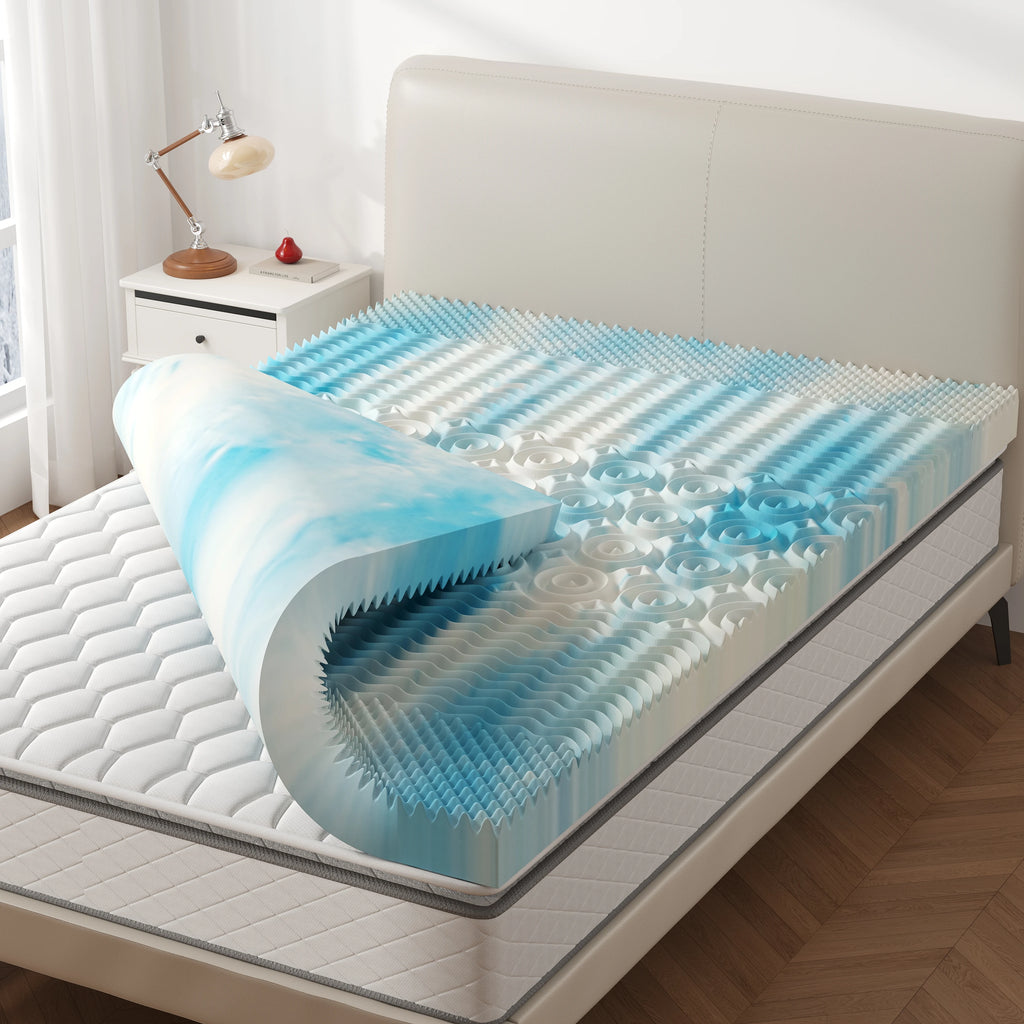 JHK 2-4 Inch Cooling Gel Memory Foam Mattress Topper Full Size 5-Zone Pressure Relief Mattress Soft and Breathable Bed Topper