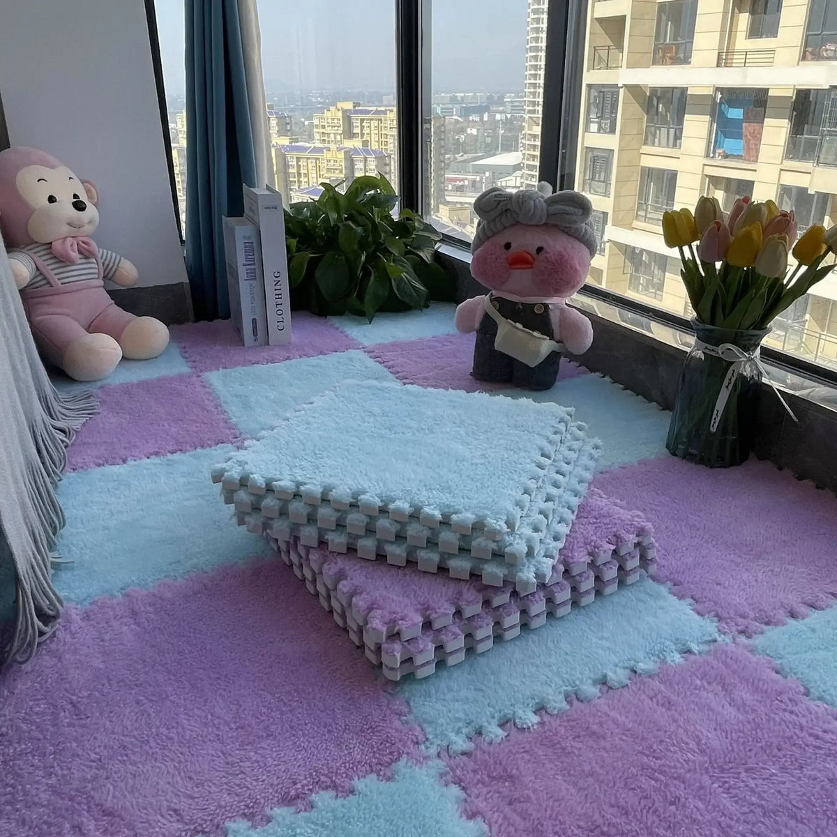 Soft Plush Children's Mat EVA Foam Puzzle Mat Long Hair Carpet Infant Developing Mat Rug Puzzle Interlock Keep Warm Playmat 30CM