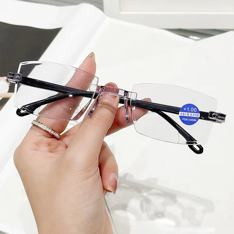 Retro Reading Glasses for Men Women Anti-blue Presbyopic Eyewear Frameless Trimming +1.0 To +4.0