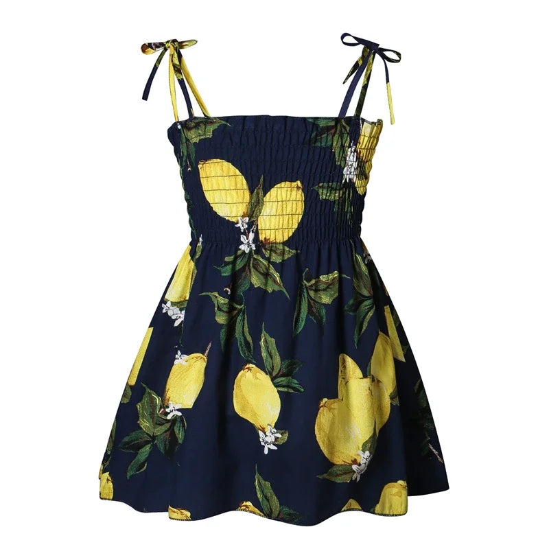 1-6 Years Kids Girls Sleeveless Flower Sundress Summer Beach Strap Princess Dress Cotton Children Clothes Girls Casual Dresses