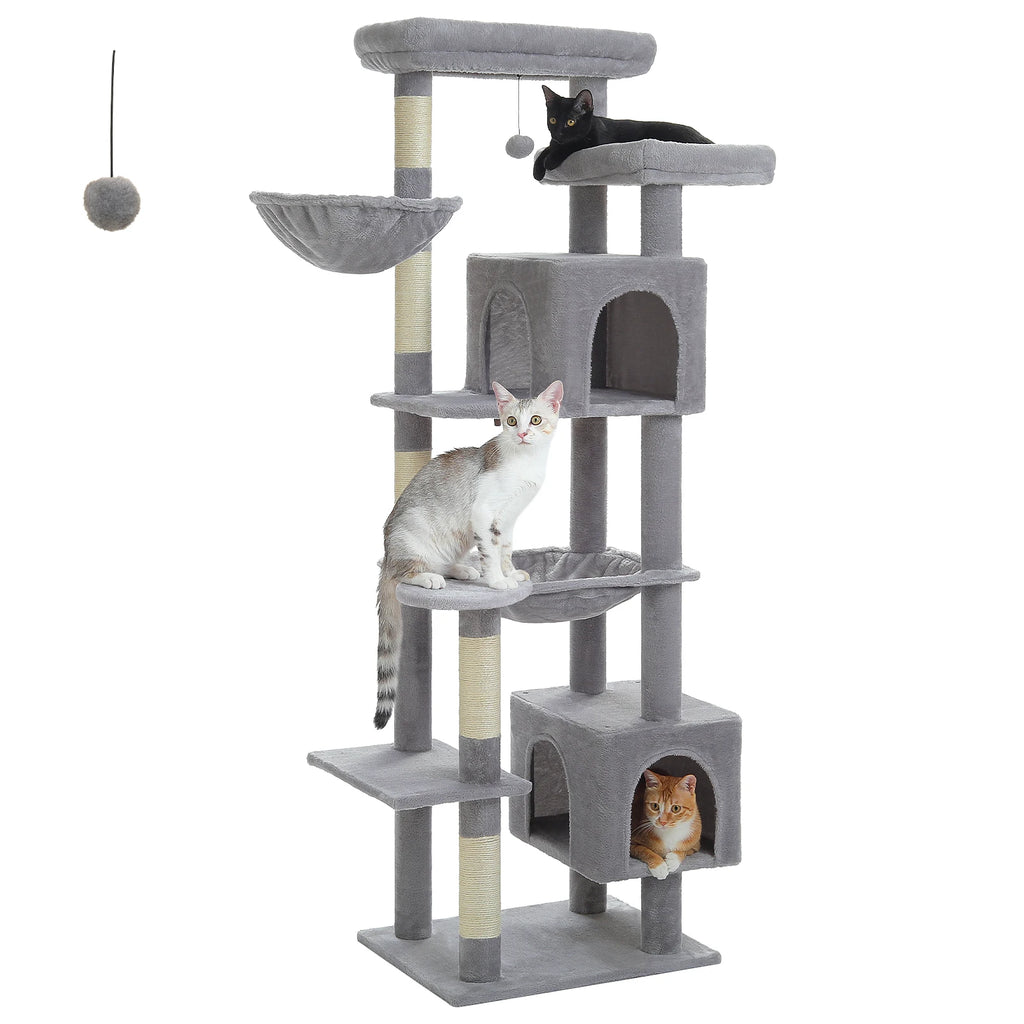 Tall Cat Tree for Indoor Cats Big Cat Tower with Super Large Hammock Cat Climbing Tree with Scratching Posts Condo House Black