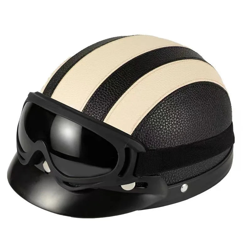 Vintage for Harley Leather Helmet for Men Women Winter Warm Universal Lightweight Half Helmet Electric Bicycles Great Gift Set