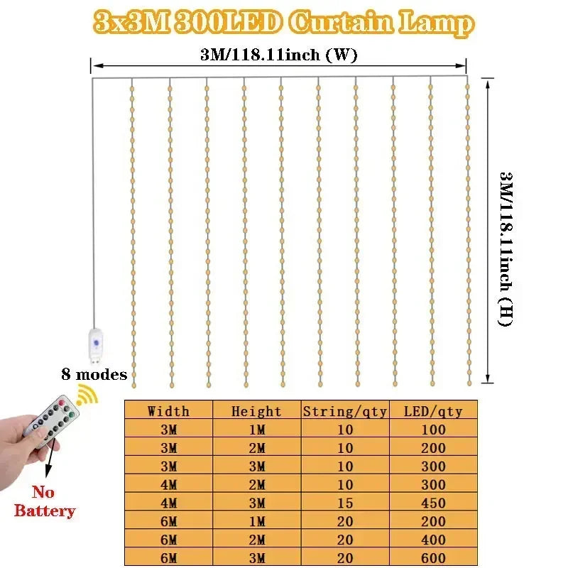 Remote Fairy Lights USB Curtain LED String Lights EID Mubarak Bedroom Wedding Valentine's Day Ramadan Home Decoration 2026