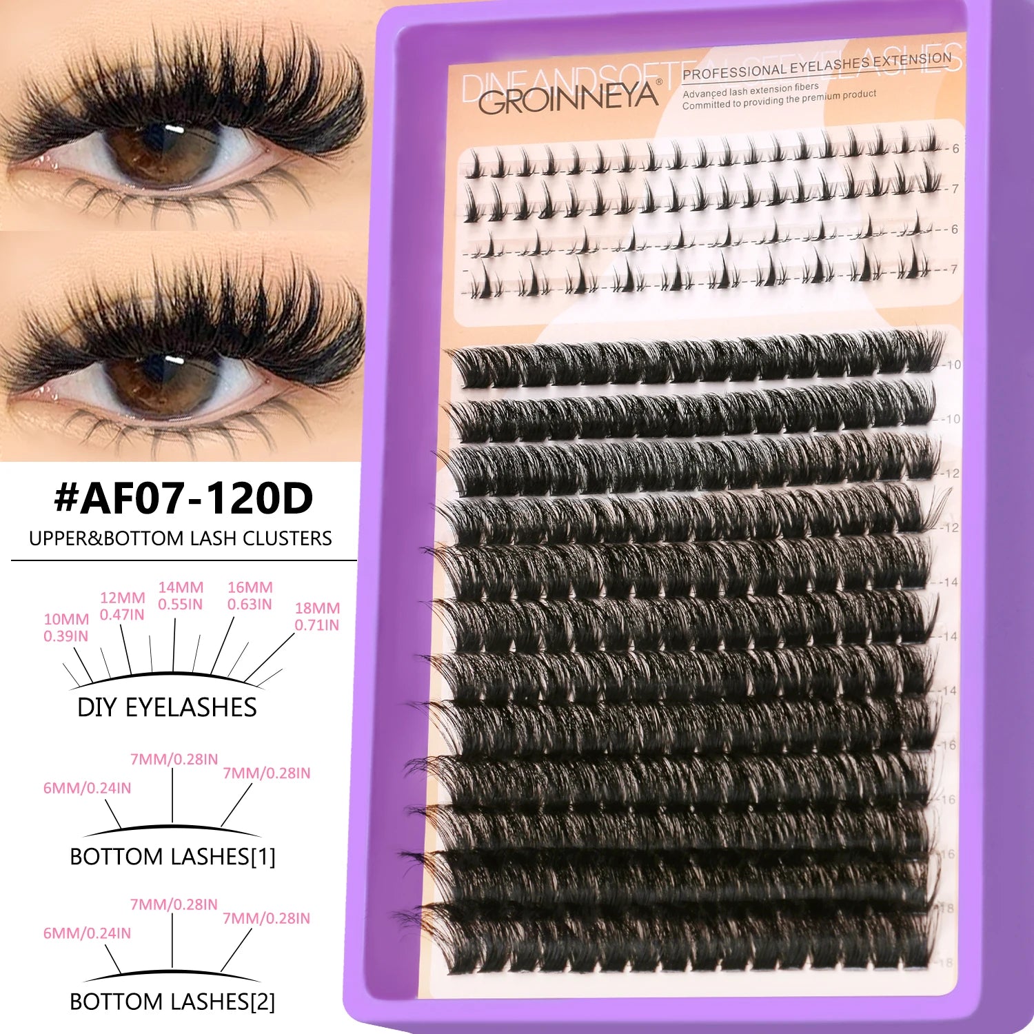 GROINNEYA Manga Lashes Cluster Lashes Natural Eyelash Extension Cluster Natural Volume Individual Lashes Mixed Tray Lashes