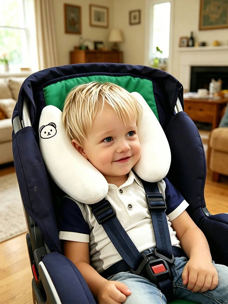 1Pc Car Seat Headrest Pillow. Baby H-Shaped Neck Pillow, Soft and Fluffy Head Support, Adjustable Velcro Design, Suitable for Car Seats, a Must-Have Item for Baby Strollers