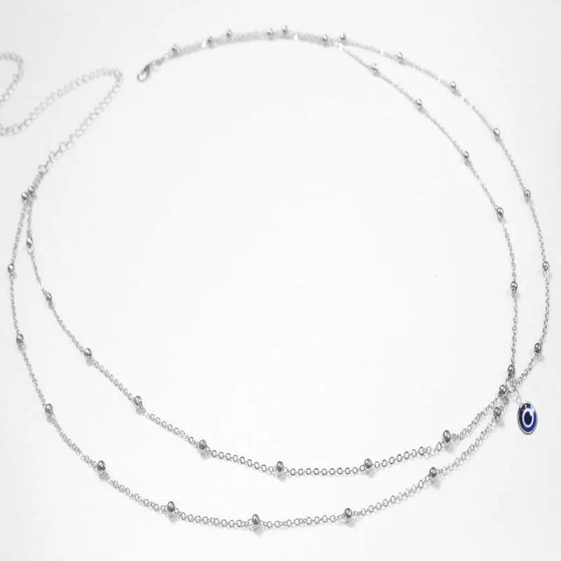 Fashion Double Layer Beaded Waist Chain for Women Simple Gold Color Metal Cross Round Bead Body Chain Bikini Jewelry Acessories