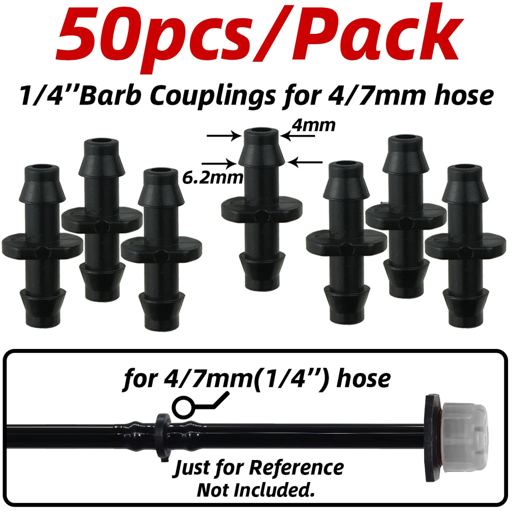 1-50pcs 4/7mm Barbed Connector Irrigation Fitting Drip Irrigation Connector 1/4'' Tubing Hose Fitting for Flower Pot Garden Lawn