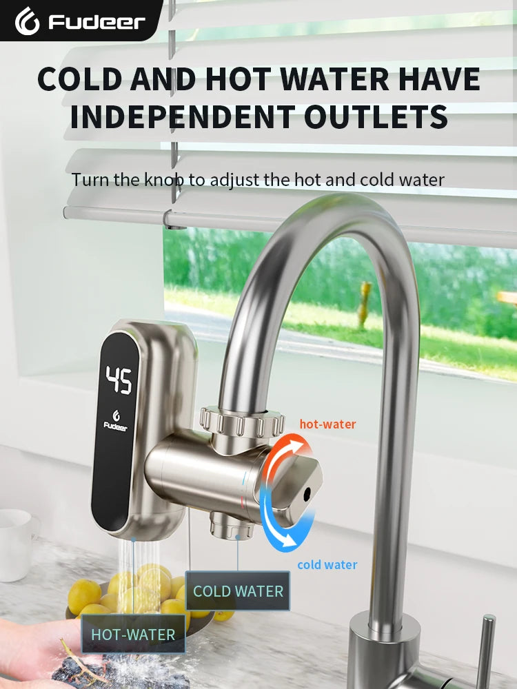 Fudeer 3000W 220V Tankless Heater Instant Hot Water Faucet Conector Champagne Gold Electric Water Heater Kitchen Tap Adapter