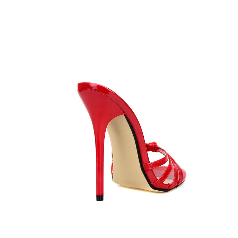 SDTRFT Slides Plus:45 46 47 48 Women Party Sandals Summer Elegant 13cm Thin High Heels Narrow Band Shoes Peep Toe RED Pumps