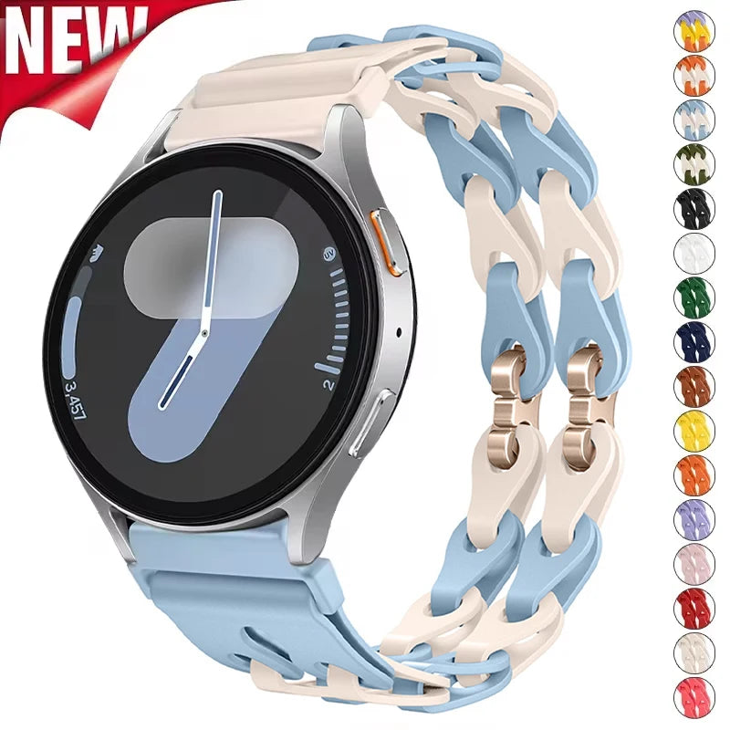 22mm 20mm Chain Strap for Samsung Galaxy Watch 7 6 5 4 6Classic Silicone Band for Huawei GT4 3Pro for Amazfit GTR 4/GTS Bracelet