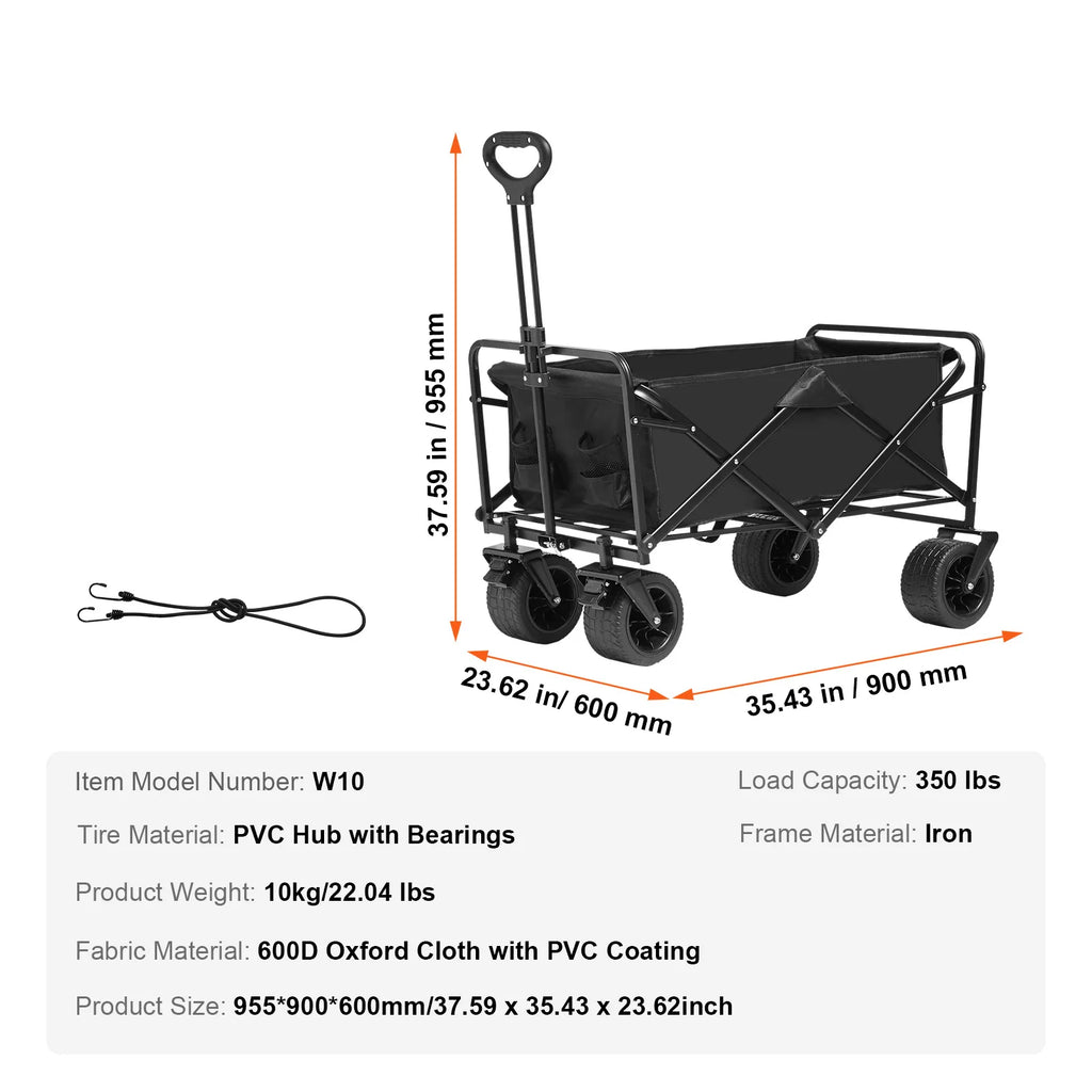 SucceBuy Collapsible Folding Wagon Beach Wagon Cart with All-Terrain Wheels Drink Holder Sport Wagon for Camping Shopping Garden
