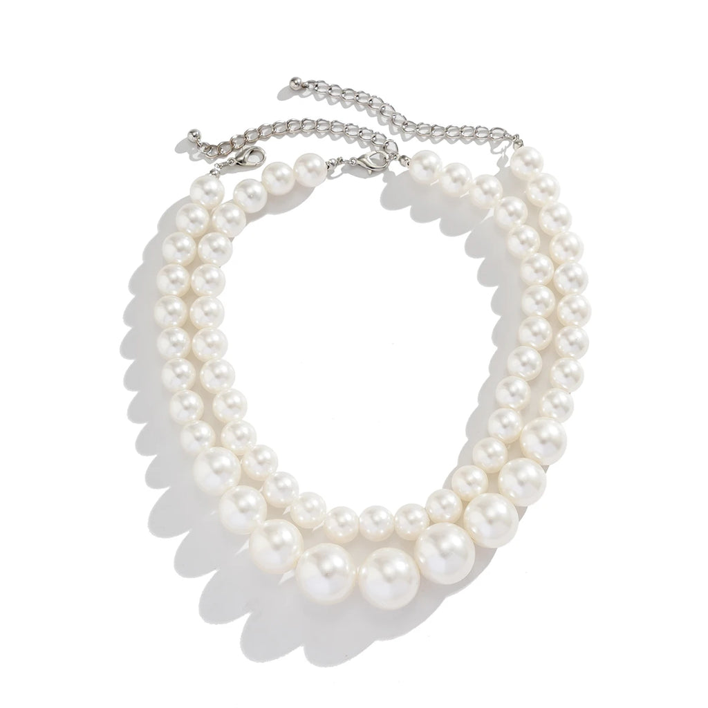 2Pcs/Set Exaggerated Big Imitation Pearl Clavicle Chain Necklace for Women Wed Bridal Goth Beads Choker Grunge Jewelry Steampunk