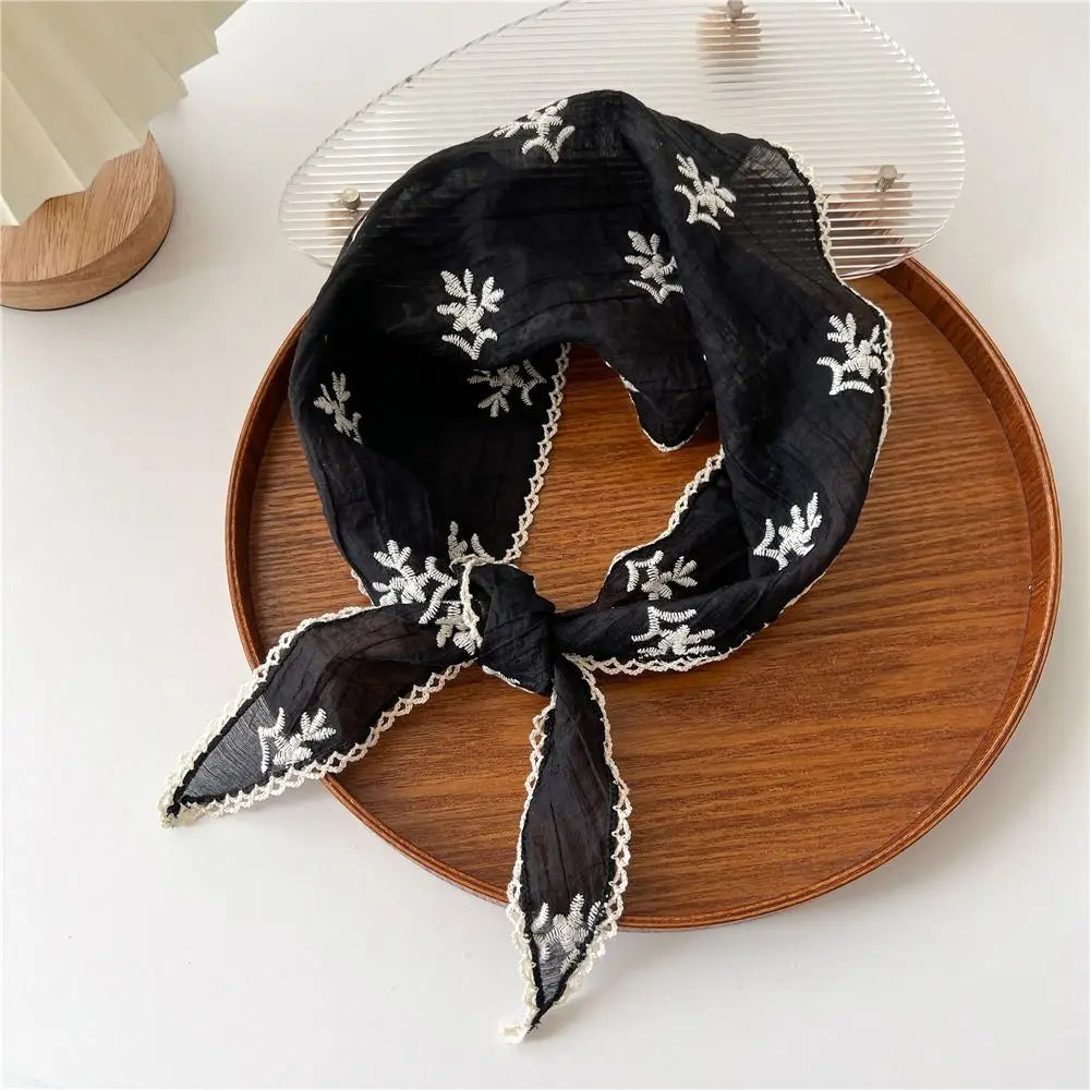Headwear Pastoral Style Floral Lace Hair Scarf Y2K Sweet Cotton Linen Hair Band Headband Soft Wrap Bohemia Bandana Girls
