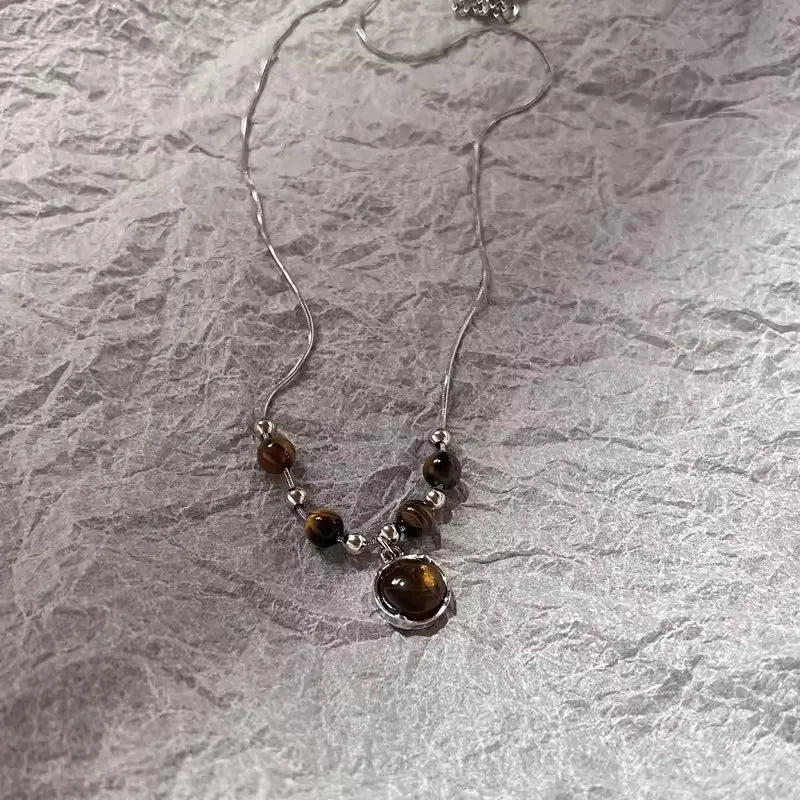 Boho Natural Tiger Eye Stone Beaded Necklace Set Multi Color Glass Butterfly Heart Leaf Star Charms Mixed Chain Necklaces for Wo
