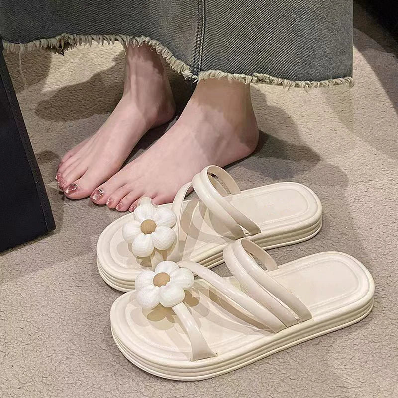 Fashion New Style Popular Women's Summer Soft Bottom Shoes Super Fairy Sandals Flower Flat Slippers For Women Wear Outdoor