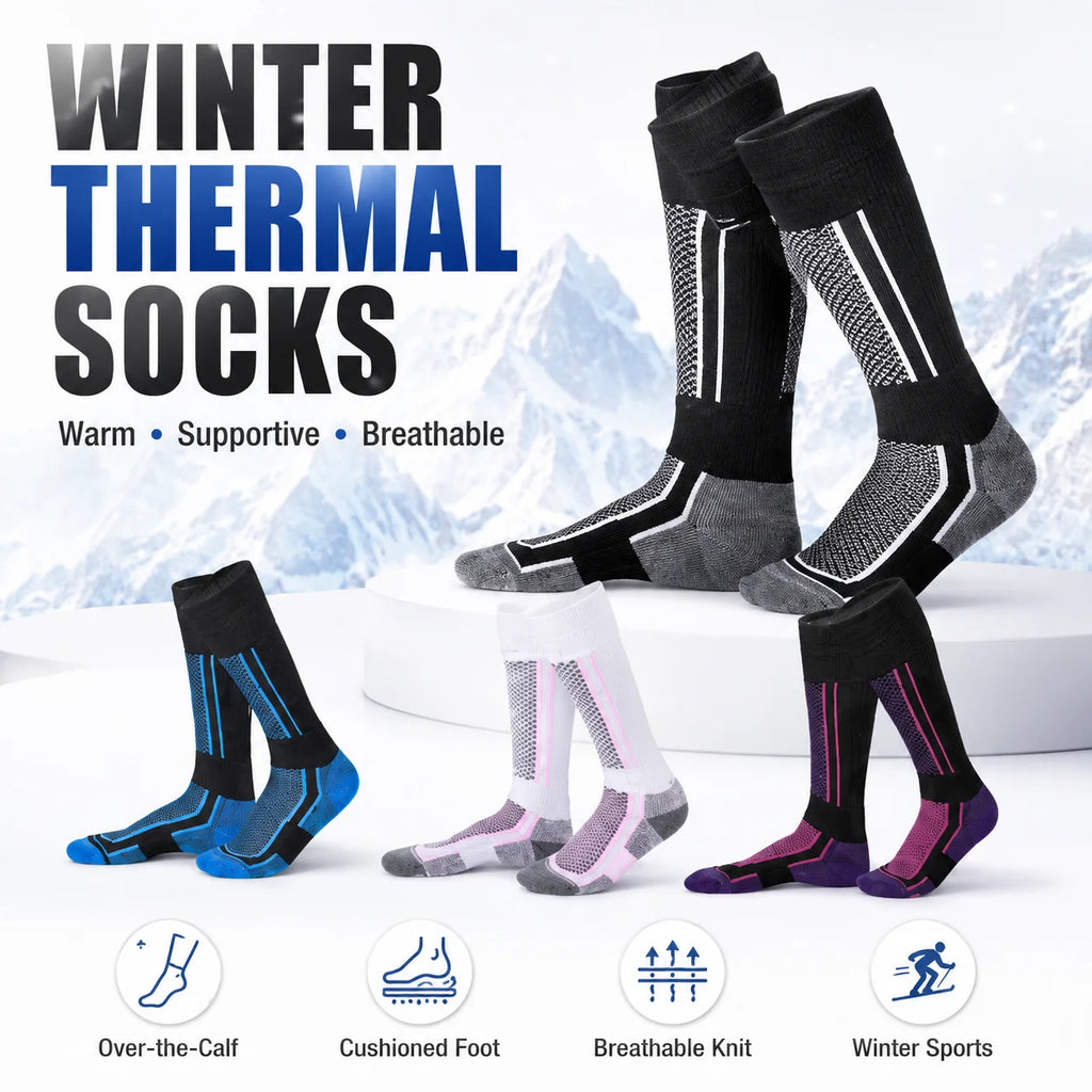 Winter Thermal Compression Ski Socks Over The Calf Warm Breathable Cushioned Sports Socks for Hiking Running Skiing Snowboarding