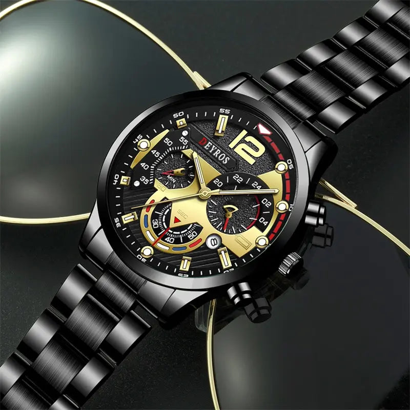 Luxury Fashion Mens Watches Stainless Steel Quartz Wristwatch Calendar Luminous Clock Men Business Casual Watch Reloj Hombre