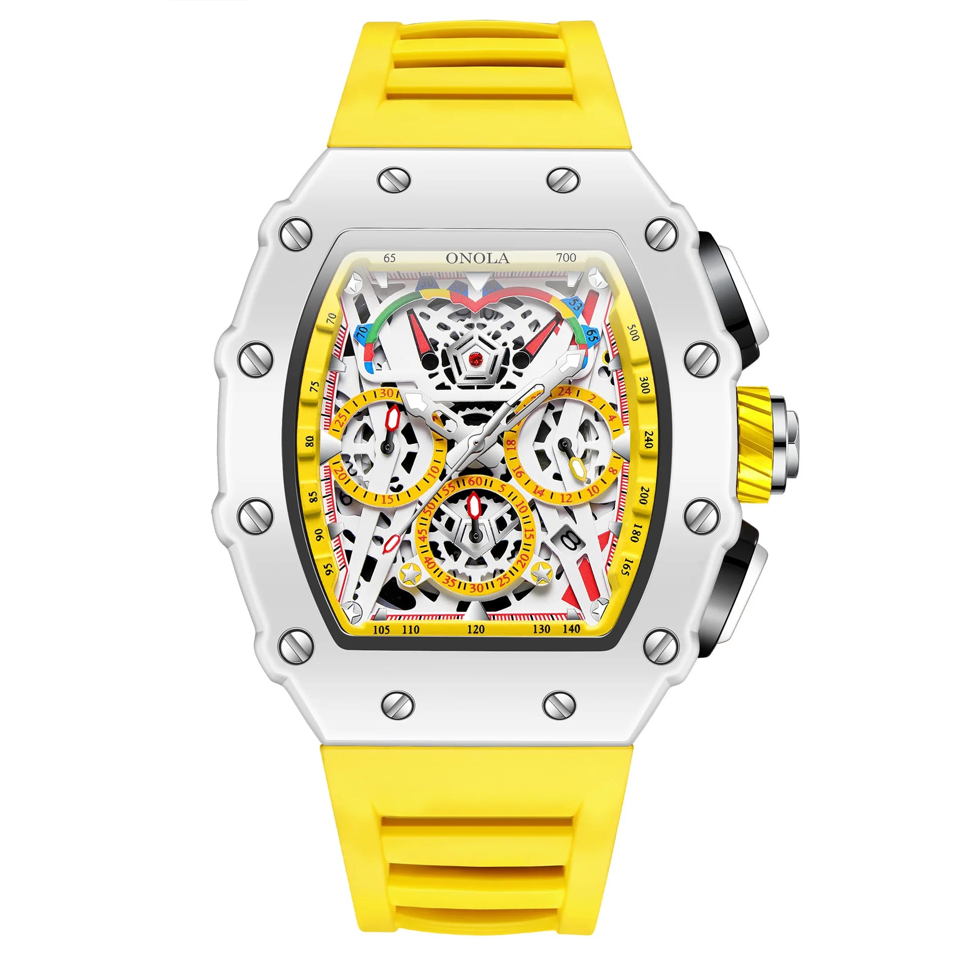 Watches for Man ONOLA 6827W Trend White Men Watch Waterproof Chronograph Quartz Wristwatch Sports Silicone Strap Reloj Hombre