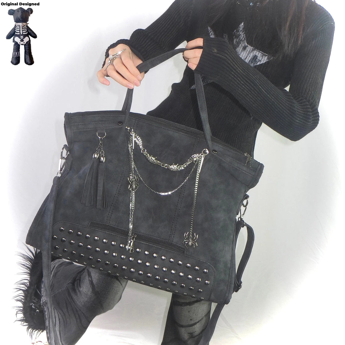 Y2K Gothic Lolita Girl Dark PU Leather Shoulder Bags Totes Harajuku Women Pin Chain Punk Cross Messenger Bag Handbags