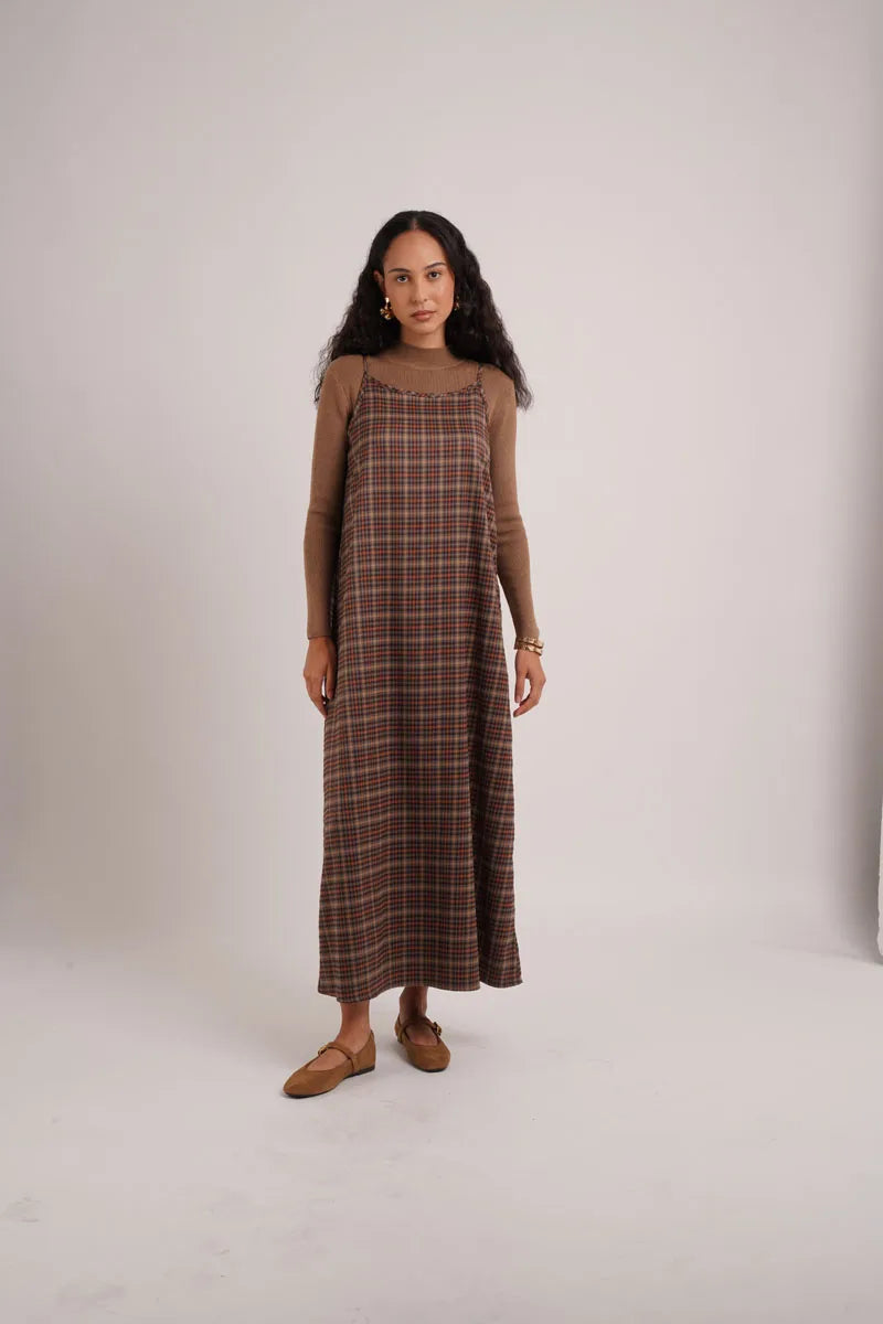 AS AW26 Fashion Plaid slip dress match knit wide-rib cardigan Knit mockneck top woman clothes
