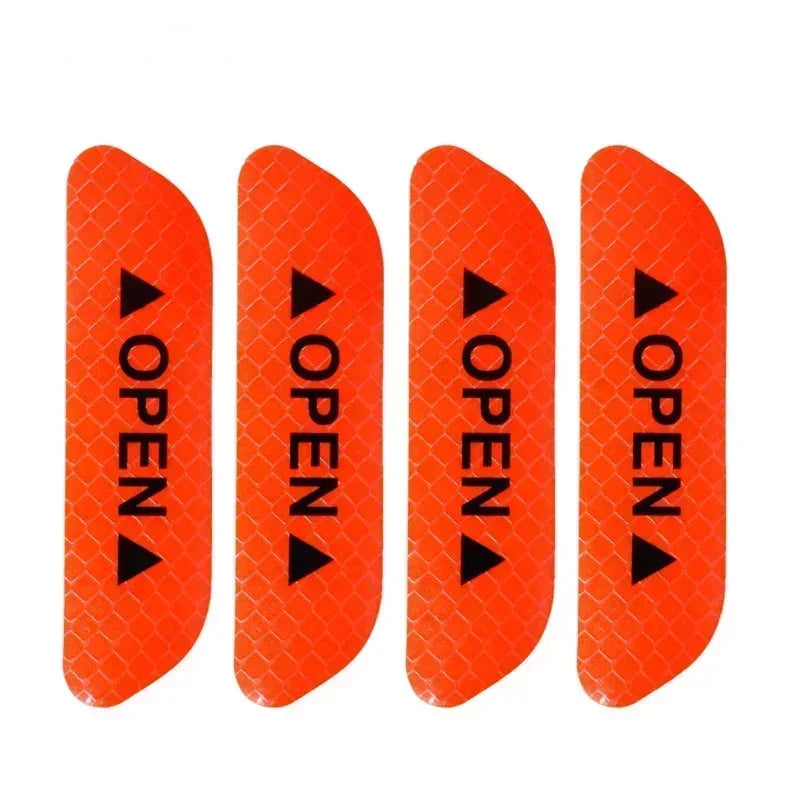 4PCS Reflective Car Door Sticker Safety Opening Warning Reflector Tape Decal Car Exterior Interior Reflector Sticker Amagi