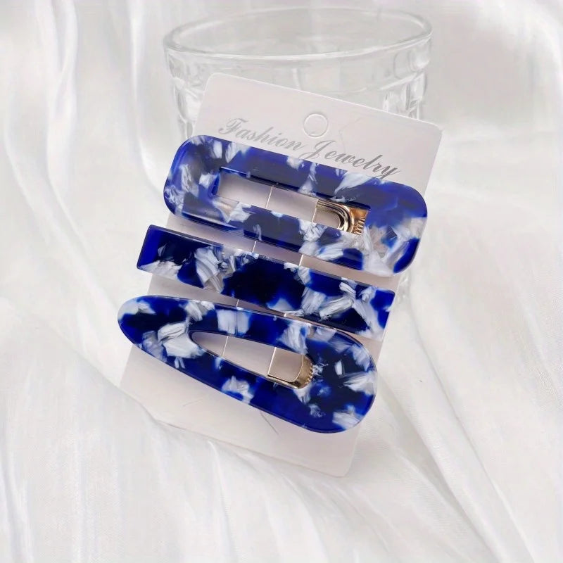 3pcs/set Acetate Hollow Water Drop Long Strip Hairpin Simple Duck Beak Clip Broken Hair Leopard Hair Clip Geometric Hairpin