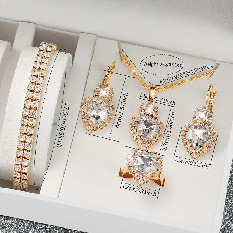 6PCS/Set Fashion Full Diamond Women's Watch Gold Steel Band Quartz Watches Diamond Jewelry Set