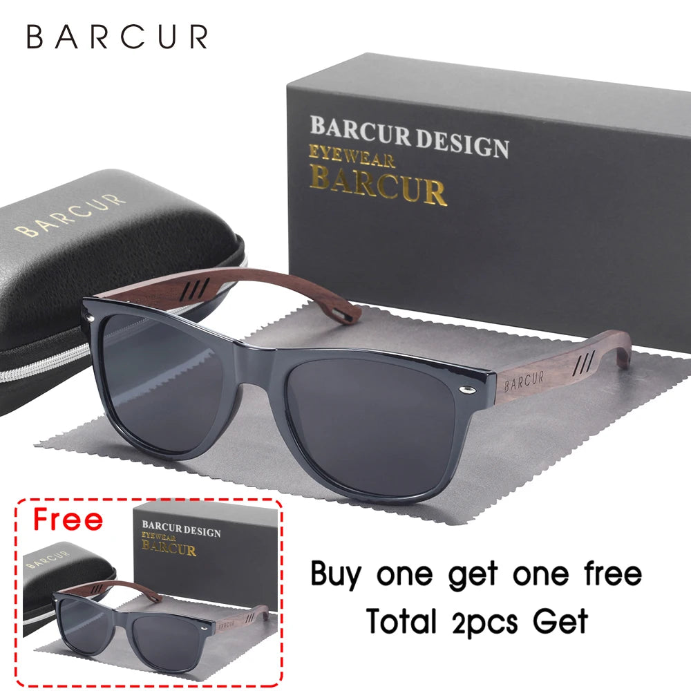 BARCUR Design Wood Sun Glasses Man Natural Walnut Sunglasses Women Eyeglasses Polarizing Glasses UV Protection Eyewear