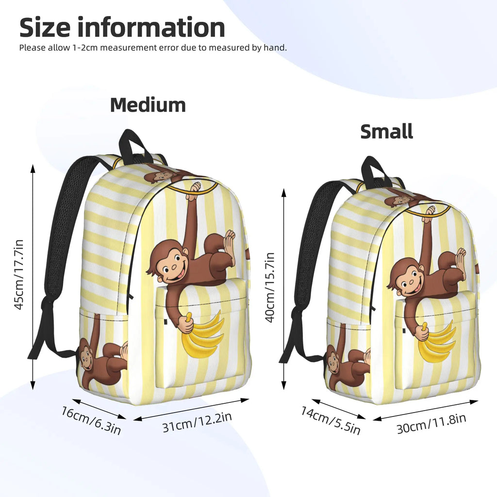 Curious George Swing Banana Stripe Backpack  Outdoor Style Backpacks Women High Quality Large School Bags Streetwear Rucksack