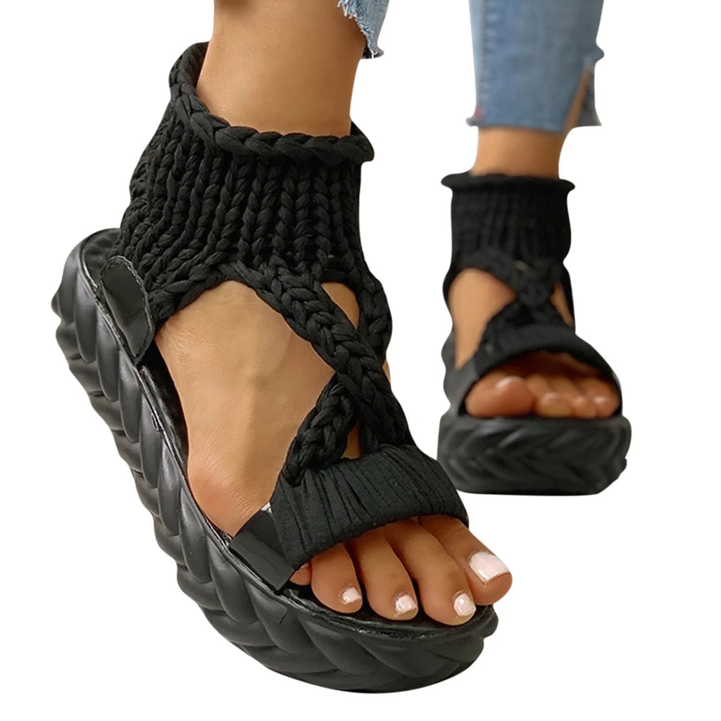 Sandals Women's Braided Knit O-Ring Fashion Platform Summer Gladiator Sandals Shoes Thick Heels Ladies Casual Sandalias Shoes