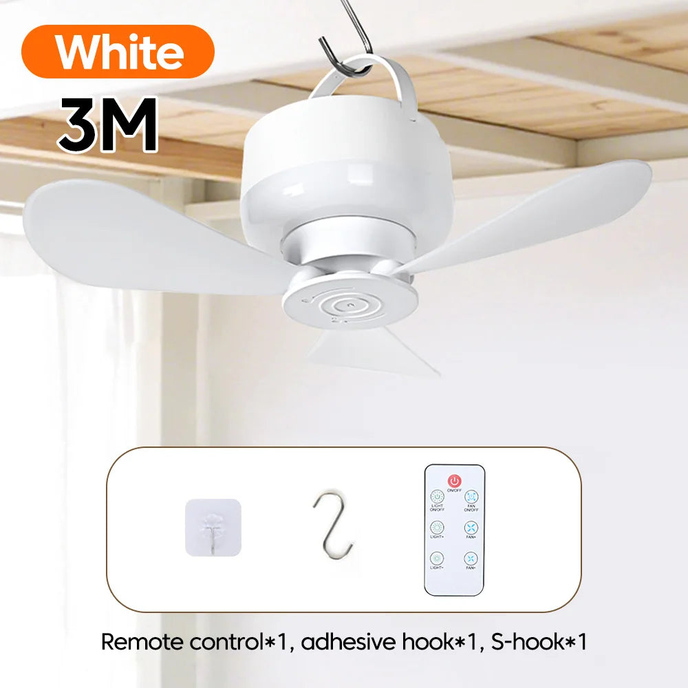Portable With Remote Controlled Small Ceiling Fan Light Household Outdoor Camping Tent Student Dormitory Bed USBRechargeable Fan