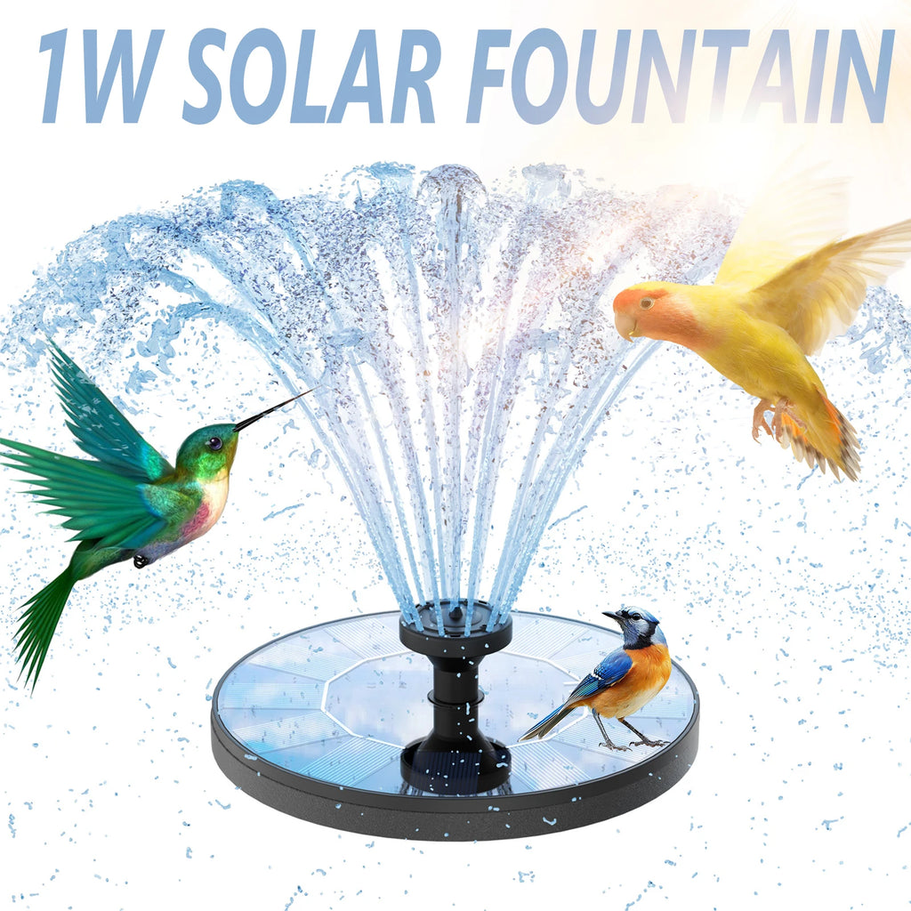 New 1W/1.5W/2.5W/3.5W Outdoor Solar Fountain Water Pump Bird Bath Fountain with 6 Nozzles Suitable for Courtyard Garden Pools