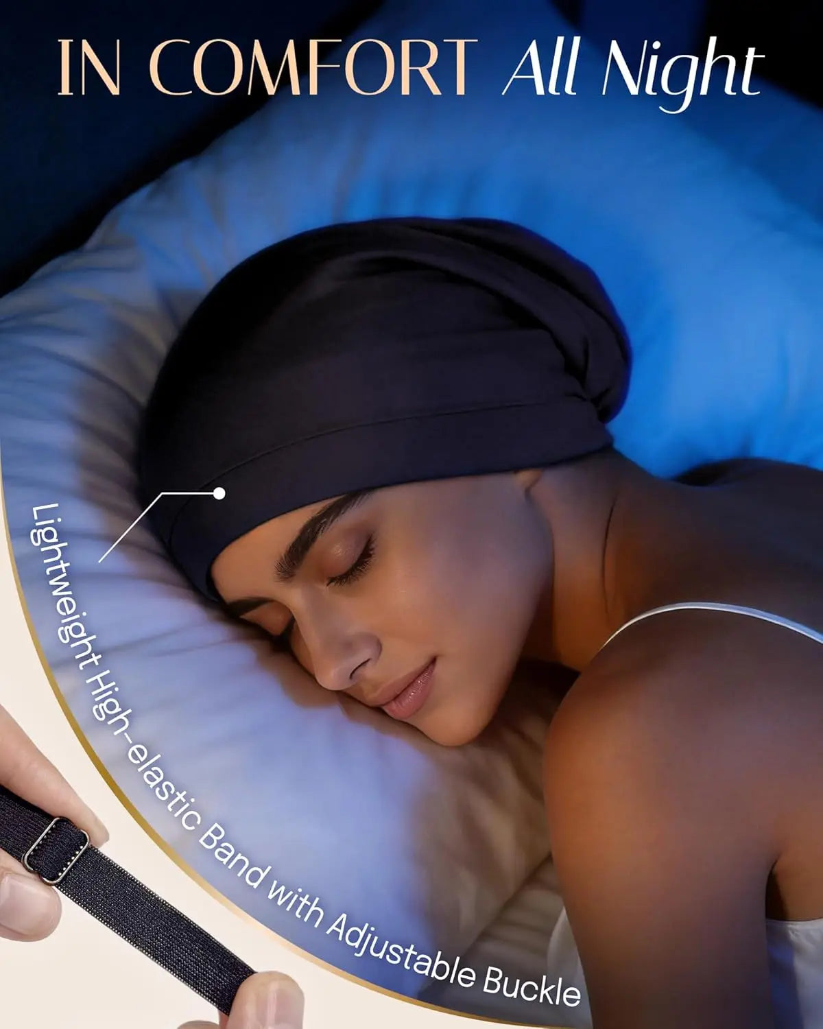 Women's Satin Bonnet Sleep Cap, Luxury Silk Satin Lined Night Hat, Anti-Frizz Hair Cover for Sleeping, Soft & Breathable Black B