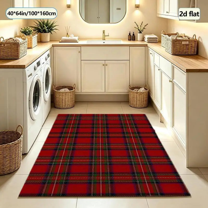 Traditional Red Scottish Plaid Carpet, Square Carpet, Suitable for Indoor Hall and Living Room Floor Decoration