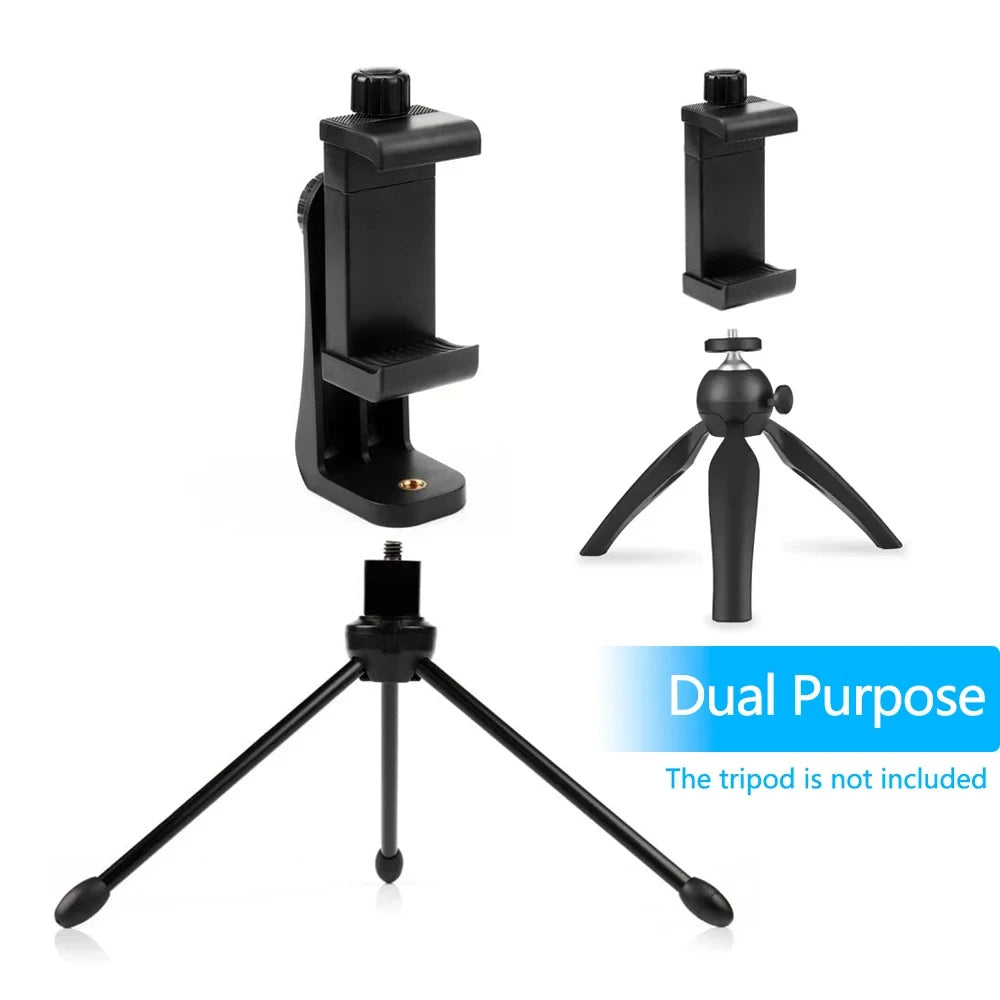 Tripod Mount Universal 360 Degree Mobile Phone Clip for 1/4" Screw Holes Cellphone Holder Desk Tripod Adapter For iPhone/Samsung