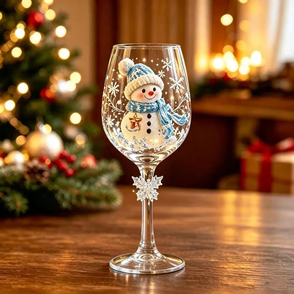 1/6pc Christmas Glass Art Cup Santa Snowman Reindeer Tree Drinking Glasses Christmas Wine Glasses Gift for Christmas Friends