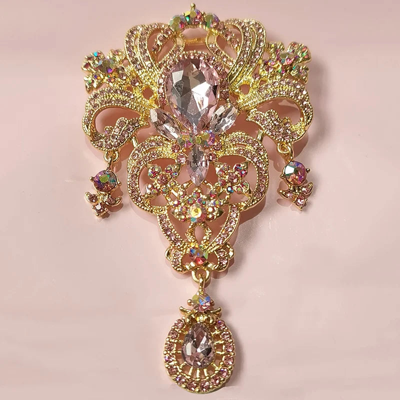 Creative Crown Brooch High-end Alloy Women's Corsage Women's Colorful Rhinestone and Water Drop Jewelry