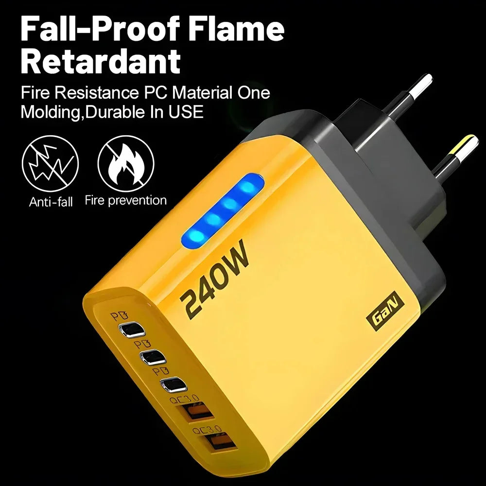 USB Type C 240W GaN Charger Fast Charging PD Quick Charger 3.0 Wall Adapter EU/US Charging Plug For iPhone Xiaomi Samsung Huawei