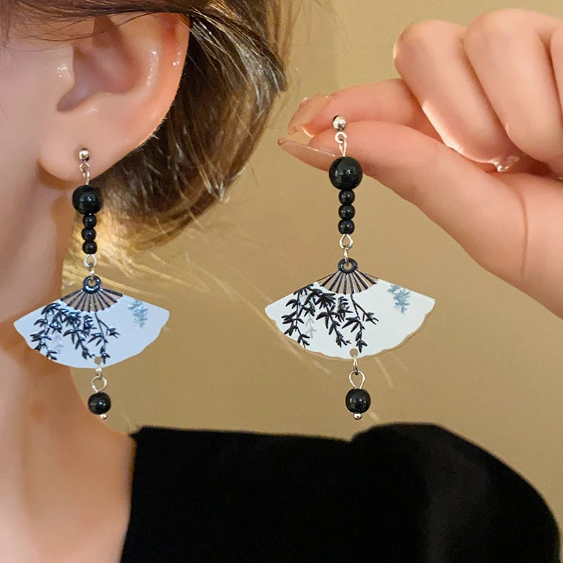 Neo-chinese Style Bamboo Joint Flower Earrings Imitation Pearl Fringe Earring New National Tide Personality  Earrings Women  K-
