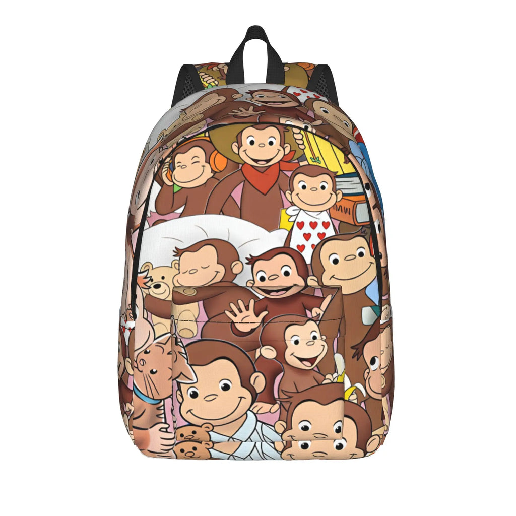 Curious George Swing Banana Stripe Backpack  Outdoor Style Backpacks Women High Quality Large School Bags Streetwear Rucksack