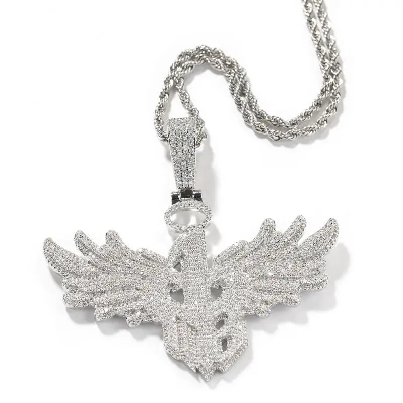 Men's Personality Is Cool, Ha's New Large Wing Pendant,  Copper Inlaid Zircon Fashionable Street Necklace Trend