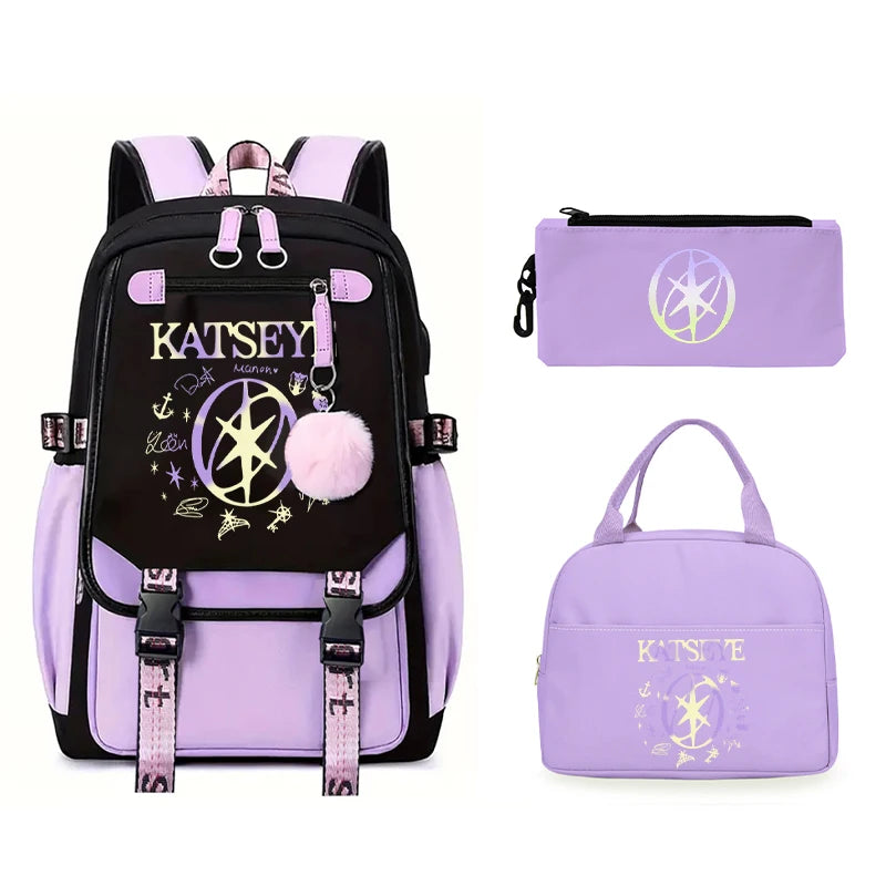 Kpop Group Katseye Backpack Set Teen Girls Back To School Gifts Korean Ulzzang Katseye Women Travel Bagpack Suit