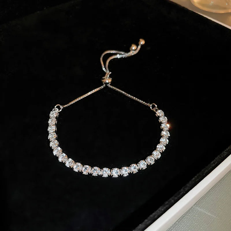 Wave Geometry Adjustable Bracelet Bangle Luxury Fashion Rhinestone Crystal Bracelets Women Wedding Wristband Jewelry